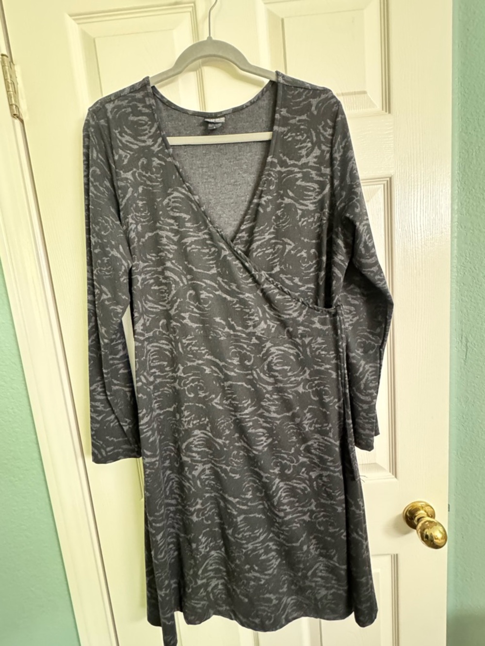 Nomadic Traders Gray Patterned Wrap-Style Long Sleeve Dress